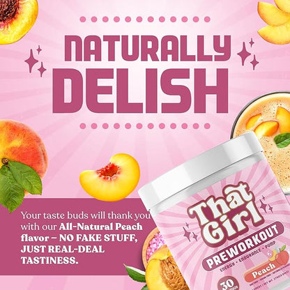 That Girl Pre Workout for Women - Slay Your Gym Sesh with Pure Fire Energy & Mega Pumps - 100% Natural & Clean - Delish Peach Flavor - 30 Servings