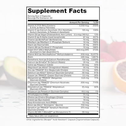 Methyl Multi Without Iron Methylated Multivitamin for Men & Women, 60-Day Supply | Methyl B12 & Methylfolate (5-MTHF) for MTHFR Support | Pharma Grade Multivitamin & Multimineral For Health, 120 Caps