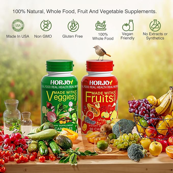 Nature Fruits and Veggies/Vitamins Supplements Dietary Nutritional Balance 90 Fruit and 90 Veggie Capsules-(Pack of 2)