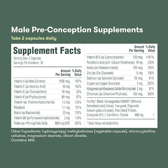 Frida Fertility Pre-Conception Supplement Set | Female & Male Daily Vitamins & Minerals, Folic Acid, Inositol, CoQ10, Maintain & Support Egg Function & Sperm Health | 60 Capsules Each, 30 Day Supply