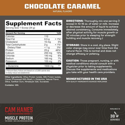 MTN OPS Cameron Hanes Keep Hammering Whey Protein Powder, Chocolate Caramel Flavor, 30 Servings