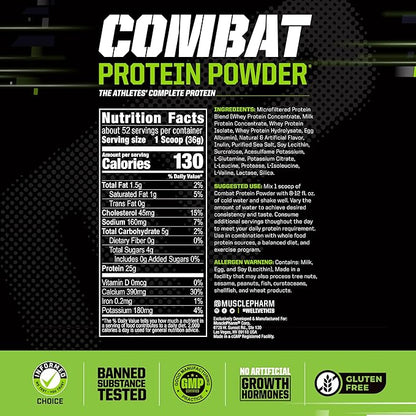 Muscle Pharm Combat Protein Powder, Horchata Flavor, Fuels Muscles for Productive Workouts, 5 Protein Sources Including Whey Protein Isolate & Egg Albumin, Gluten Free, 4 lb, 52 Servings
