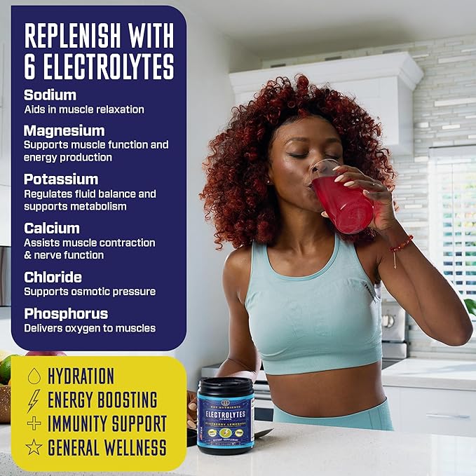 KEY NUTRIENTS Multivitamin Electrolytes Powder No Sugar - Fresh Blueberry Lemonade Electrolyte Powder - Endurance & Energy Supplement - Hydration Powder - No Calories - 90 Servings - Made in USA