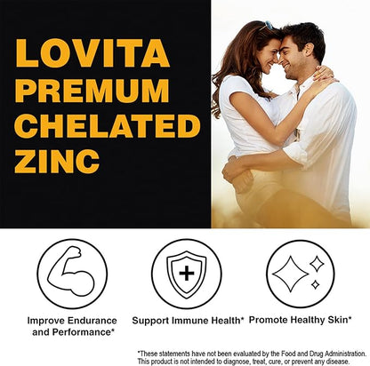 Lovita Zinc 50mg | Potent Highly-Absorbed Chelated Zinc Supplements, Picolinate & Bisglycinate | Vegan, Gluten Free, Non-GMO | for Immune, Antioxidant Support & Healthy Skin | 200 Capsules