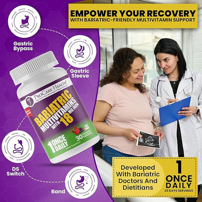 Procare Health Bariatric chewable Multivitamin with Iron 18mg (30 Tablets) - Fruit Punch Flavor Bariatric Multivitamin Chewable Pills for Gastric Bypass & Sleeve Gastrectomy Patients* (1 Month Supply)