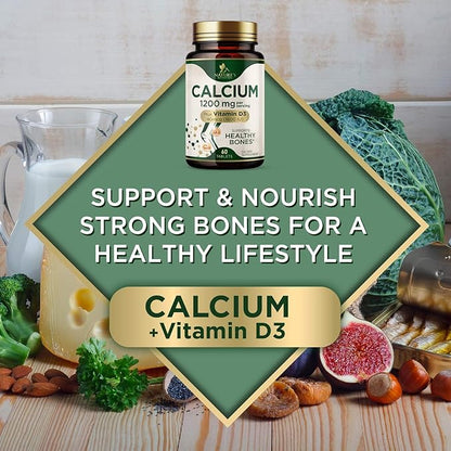 Calcium 1200 mg with Vitamin D3, Calcium Supplement Vitamins, Supports Bone Strength, Teeth & Immune System, Calcium Supplements for Women & Men, Nature's Absorbable Calcium Carbonate - 60 Tablets