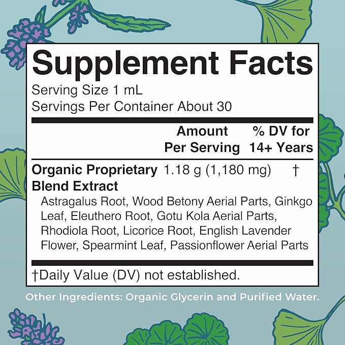 USDA Organic Nootropic Focus Supplement with Ginkgo Biloba - Brain, Memory and Adrenal Support