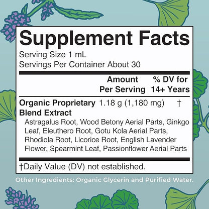 USDA Organic Nootropic Focus Supplement with Ginkgo Biloba - Brain, Memory and Adrenal Support