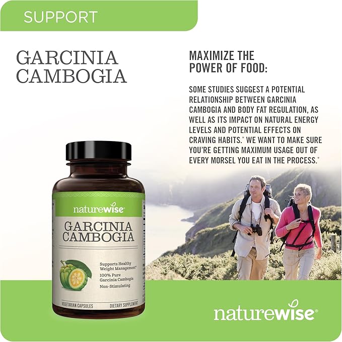 Naturewise Garcinia Cambogia - 60% HCA Concentration Extract, Natural Support for Weight Goals and Energy Levels - Vegan, Non-GMO, Gluten Free - 180 Capsules[2-6 Month Supply]