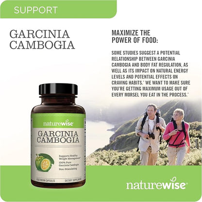 Naturewise Garcinia Cambogia - 60% HCA Concentration Extract, Natural Support for Weight Goals and Energy Levels - Vegan, Non-GMO, Gluten Free - 180 Capsules[2-6 Month Supply]
