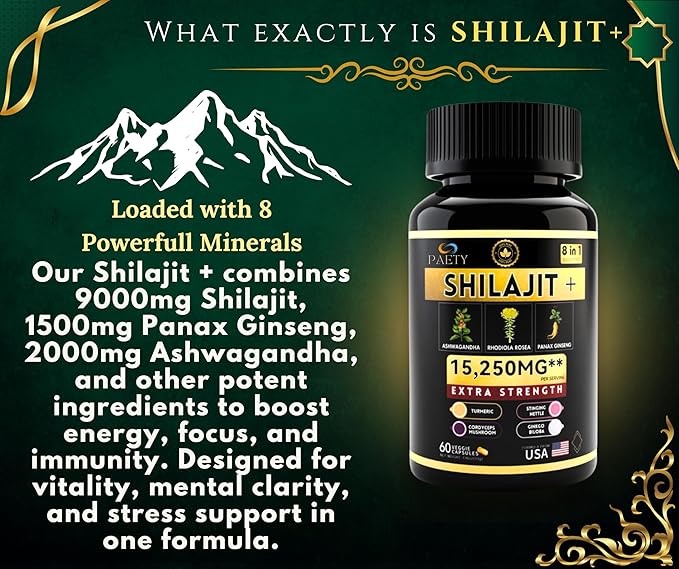 8-in-1 Vitality Bundle | Pure Himalayan Shilajit with Rhodiola, Ashwagandha, Ginseng, Ginkgo Biloba, Turmeric, Cordyceps & Stinging Nettle for Full Body Wellness | Boost Immunity & Enhance Energy