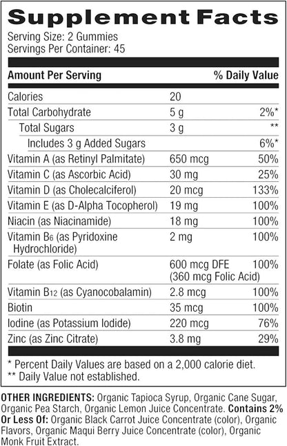 Prenatal Multivitamin Gummies, 90 Count | Non-GMO, Grapefruit & Pomegranate Flavor, 11 Essential Vitamins & Minerals, Including Vitamins A, B12, C, D, E, Niacin, Biotin, Zinc & Folate, Gluten-Free