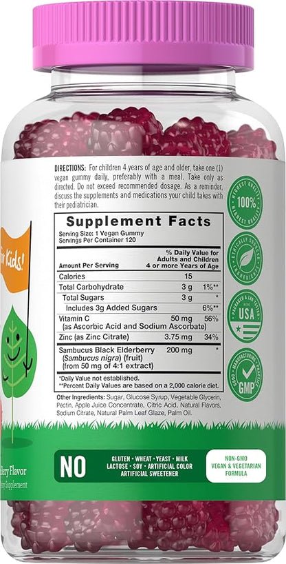 Carlyle Elderberry Gummies for Kids | 120 Count | Zinc and Vitamin C | Berry Flavor | Vegan, Non-GMO, and Gluten Free | by Lil' Sprouts