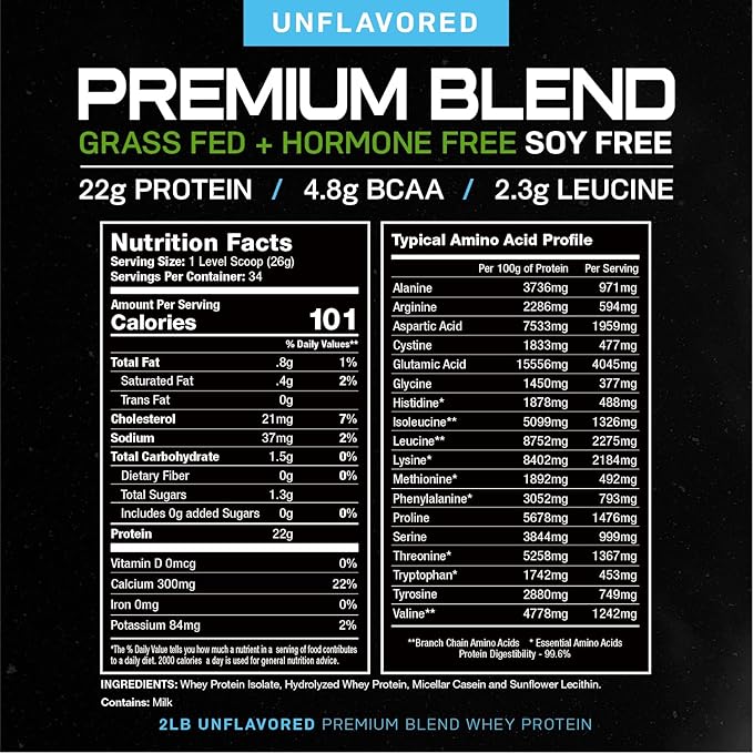 Muscle Feast Premium Blend All Natural Hormone Free Grass-Fed Whey Protein Powder, Unflavored, 2lb