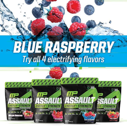 Muscle Pharm Assault Energy & Strength Pre Workout Powder for Men & Women with Beta Alanine, Caffeine, Creatine & Betaine Anhydrous, Pre-Workout Supplements, 30 Servings, Blue Raspberry Flavor