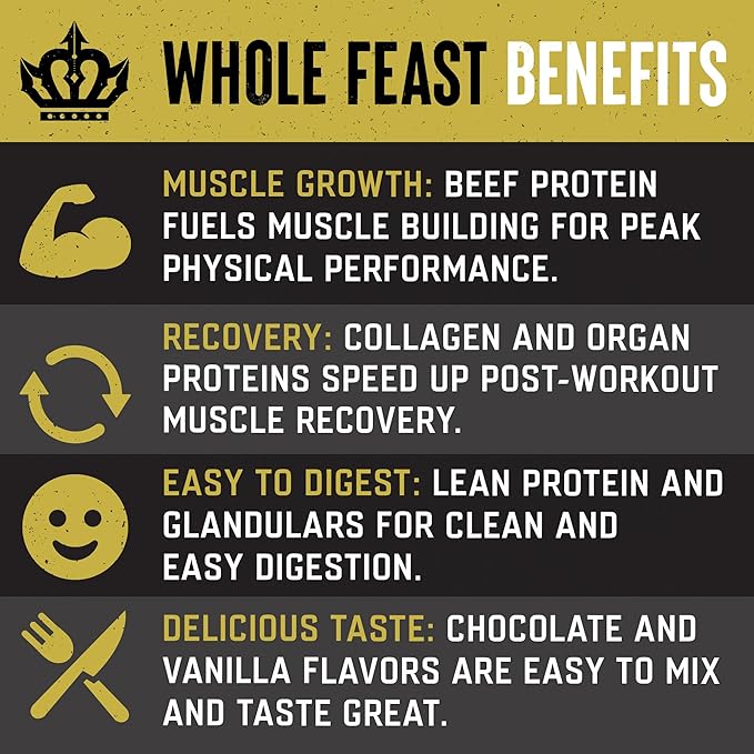 The Fittest Whole Feast Beef Protein Powder - Butter Vanilla - Nose to Tail Carnivore Blend Including Liver, Colostrum and Whole Bone - BCAAs - 14g Collagen - 21g Total Protein