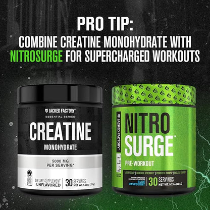 Jacked Factory Creatine Monohydrate Powder 150g - Creatine Supplement for Muscle Growth, Increased Strength, Enhanced Energy Output and Improved Athletic Performance 30 Servings, Unflavored