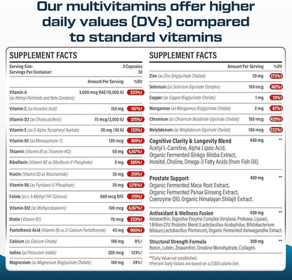 Mens Multivitamins 50 plus - Daily Multivitamin for Men with Fermented Herbal Extracts & 43 Nutrients - Mens Vitamins Multivitamin Supports Memory & Brain, Energy, Bone Health - Supports for Men 18+