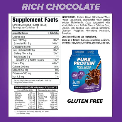 Pure Protein 100% Whey Protein Powder, Rich Chocolate, 25 g Protein, 1.75 lb (Packaging May Vary)