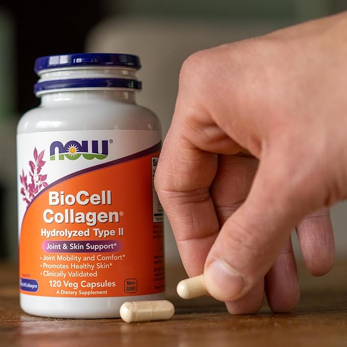 NOW Foods Supplements, BioCell Collagen® Hydrolyzed Type II, Clinically Validated, 120 Veg Capsules