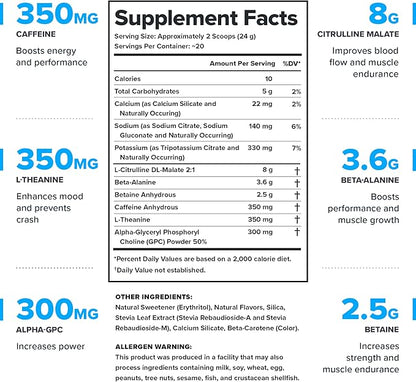 LEGION - All Natural Nitric Oxide Preworkout Drink to Boost Energy, Creatine Free, Naturally Sweetened, Beta Alanine, Citrulline, Alpha GPC (Pina Colada)