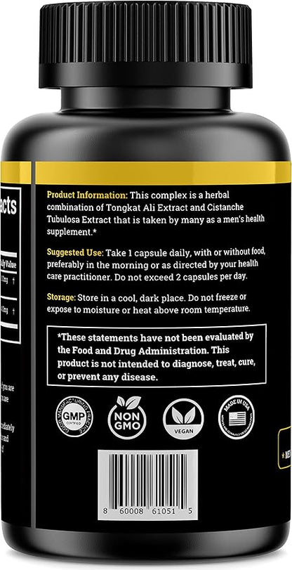 Cistanche Tubulosa 200mg & Tongkat Ali 400mg (Max Purity) 2 Month Supply (50% Echinacoside + 10% Acetoside with Tongkat Ali for Men 200:1 (Longjack) Eurycoma Longifolia) similar to Fadogia Agrestis