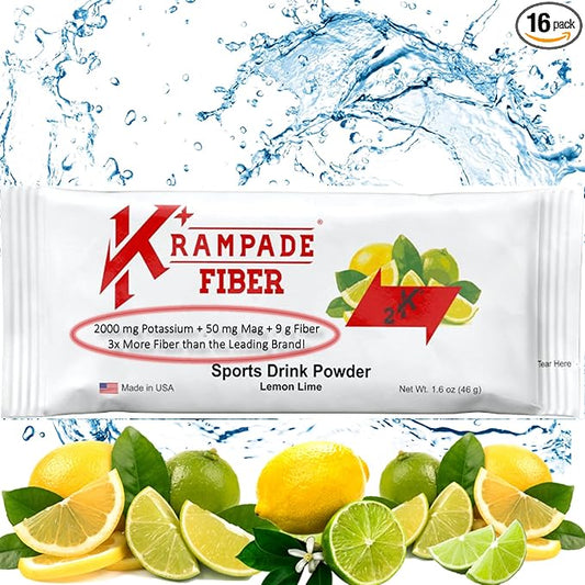 Fiber 2K High Soluble Fiber, High Potassium, Magnesium Supplement Drink Powder Mix - 2X More Fiber | Reduce Cramps | (Lemon Lime, 19 Serving Bulk Pouch)
