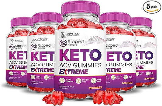 (5 Pack) Ripped Results Keto ACV Gummies Extreme 2000MG Ripped Results Keto Gummies Apple Cider Vinegar Formulated with Pomegranate Beet Juice Powder B12 Vegan Non GMO 300 Gummys