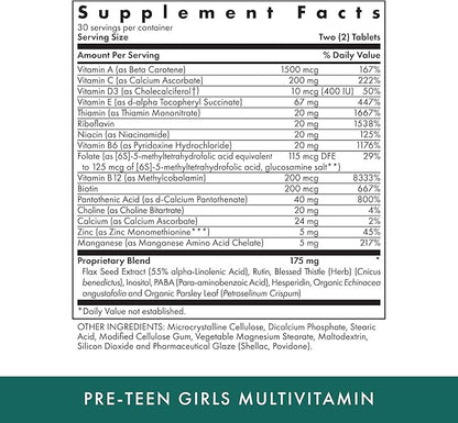 MICHAEL'S Health Naturopathic Programs Pre-Teen Girls - 60 Vegetarian Tablets - Daily Multivitamin for Healthy Growth & Development - Kosher - 30 Servings