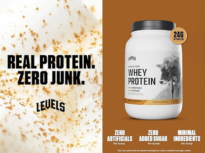 Levels Grass Fed Whey Protein Powder, No Artificials, 24G of Protein, Vanilla Cinnamon, 2LB