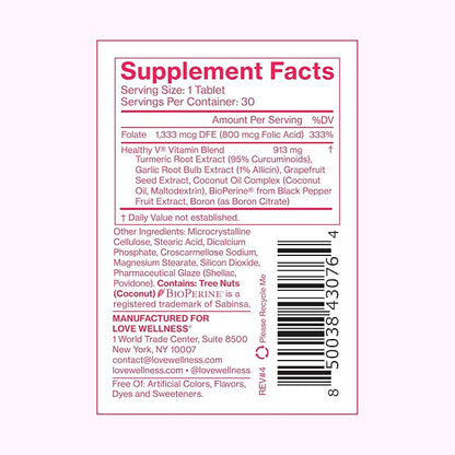 Love Wellness Healthy V Vitamin | Women's Vaginal Health Supplement | pH Balance, Gut Health & Immune Support Supplement | Balance of Candida Yeast with Turmeric, Garlic & Coconut Oil | 30 Count