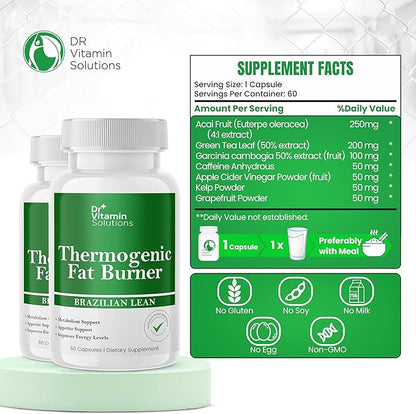 Thermogenic Fat Burner for Women and Men - Appetite Suppressant for Weight Loss - Includes Green Tea Extracts for Bloat Relief - Metabolism Booster - Pack of 2