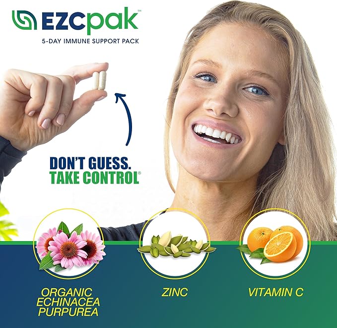 EZC Pak 5-Day Tapered Immune Support Booster - Vitamin Immune Support Supplement, Echinacea, Zinc Vitamin C, Immune Boosters for Adults - Immune Support Vitamins (Pack of 6)