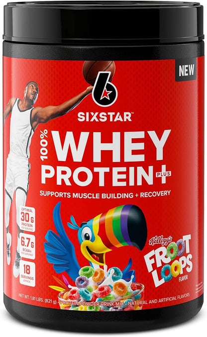 Six Star Whey Protein Powder Plus | Muscle Building & Recovery Plus Immune Support | Muscle Builder for Men & Women | Kellogg’s Froot Loops Flavor | 1.8lb
