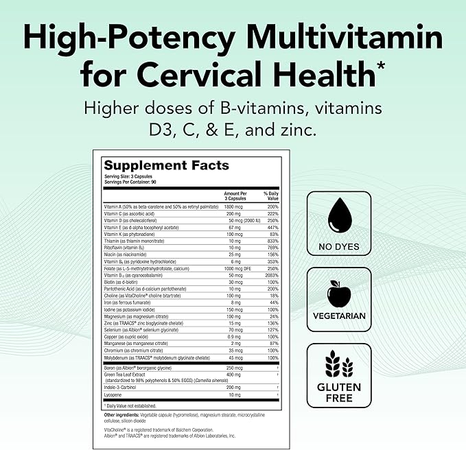 Theralogix ProCerv HP High-Potency Multivitamin - 90-Day Supply - Support for Women & Men - Immune Support Supplement - Includes Vitamin B, Vitamin C, Vitamin D & Zinc - NSF Certified - 270 Capsules