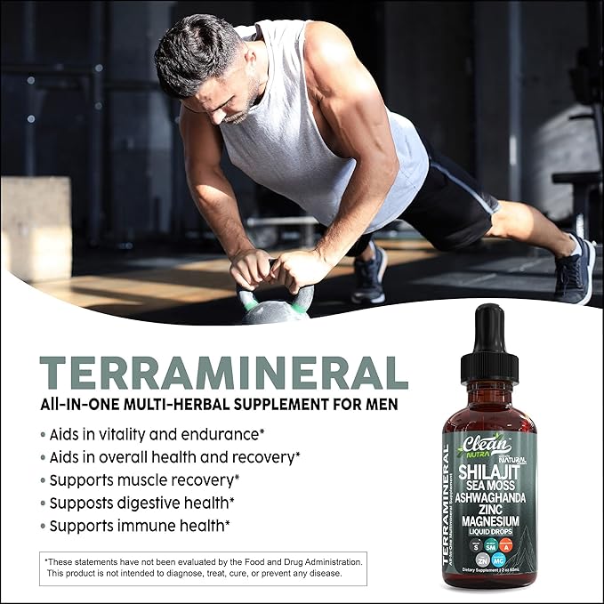 Shilajit Liquid Drops with Sea Moss, Ashwagandha, Zinc, Magnesium, Liquid Vitamins for Women and Men - Terra Mineral by Clean Nutra