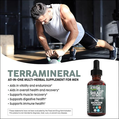Shilajit Liquid Drops with Sea Moss, Ashwagandha, Zinc, Magnesium, Liquid Vitamins for Women and Men - Terra Mineral by Clean Nutra