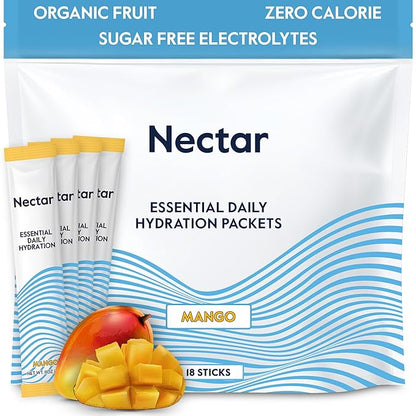 Nectar Hydration Packets - Electrolytes Powder Packets - Sugar Free & 0 Calorie - Organic Fruit Liquid Daily IV Hydrate Packets for Dehydration Relief & Rapid Rehydration (Mango 18 Pack)