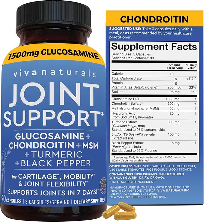 Glucosamine Chondroitin MSM Joint Support Supplement, 90 Capsules - with Turmeric, Black Pepper, Boswellia and Hyaluronic Acid - Joint Health Supplement for Mobility, Flexibility and Comfort