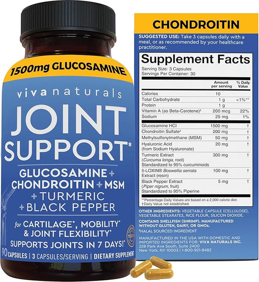 Glucosamine Chondroitin MSM Joint Support Supplement, 90 Capsules - with Turmeric, Black Pepper, Boswellia and Hyaluronic Acid - Joint Health Supplement for Mobility, Flexibility and Comfort