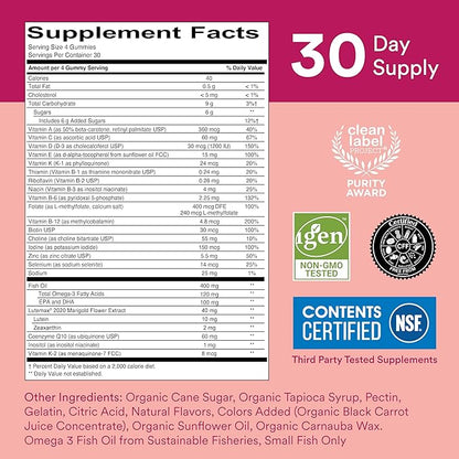 SmartyPants Gummy Multivitamin for Women 50 and Over: Omega 3 Fish Oil (EPA/DHA), Methylfolate, CoQ10, Vitamin D3, C, Vitamin B12, B6, Vitamin A, K & Zinc, Gluten Free, 120 Count (30 Day Supply)
