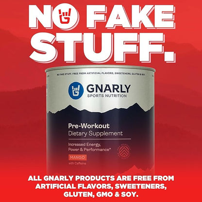 Gnarly Nutrition Natural Pre-Workout Powder - Endurance & Recovery, NSF Contents Certified, Vegan Pre Workout Wellness, Sports Nutrition - Mango, Caffeine 14.82oz
