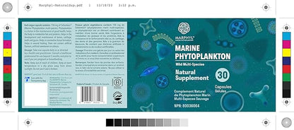 MARPHYL Marine Phytoplankton Wild Multi Species Natural Supplement - 150 mg per Capsule - Organic - 30 Vegan Capsules - from Vancouver Island, Canada