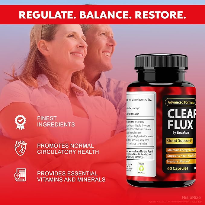 Clear Flux Pills, Official ClearFlux Capsules, ClearFlux Blood Vessel Cleaner, Premium Support to Maintain Stable Levels & Healthy Circulation, All Natural Clear Flux Health Reviews (60 Capsules)