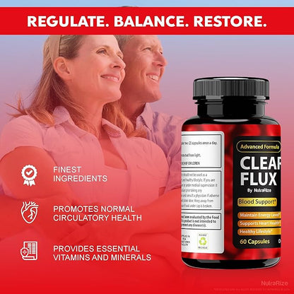 Clear Flux Pills, Official ClearFlux Capsules, ClearFlux Blood Vessel Cleaner, Premium Support to Maintain Stable Levels & Healthy Circulation, All Natural Clear Flux Health Reviews (60 Capsules)
