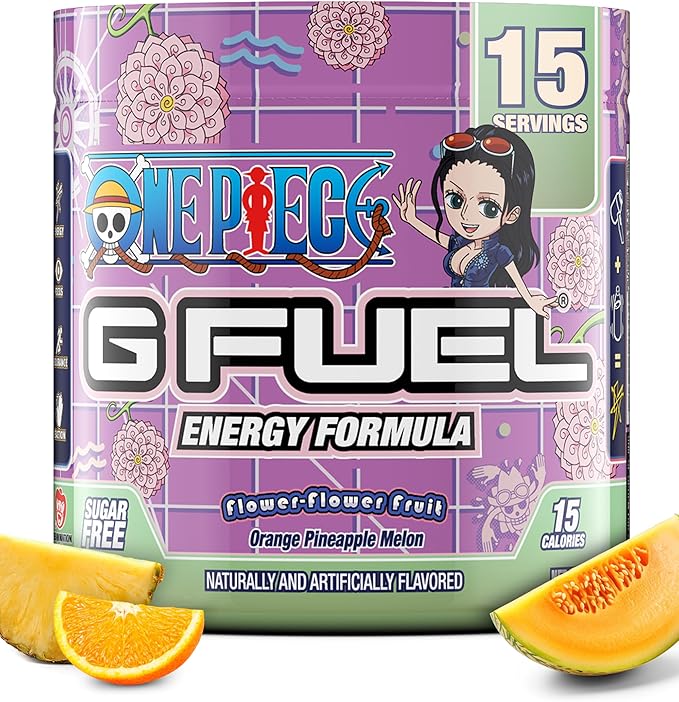 G Fuel ONE Piece Flower-Flower Energy Drink Powder, Pre Workout Caffeine Powder, Energy Powder Drink Mix for Gaming, Sugar Free Focus Amino + Antioxidants, 3.7oz (Orange Pineapple Melon, 15 Servings)