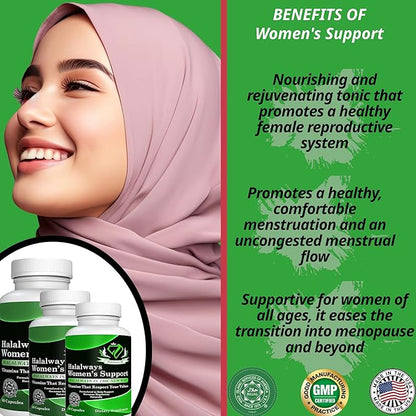 Halalways Women's Support Certified Halal Supplement Women's Support | Special Formula | Hormone Regulator w/Natural Ingredients | Made in USA | 60 Capsules