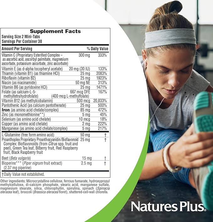 NaturesPlus Hema-Plex Iron - 60 Slow-Release Mini-Tabs - 2 Pack - 85 mg Chelated Iron - Total Blood Health - With Vitamin C & Bioflavonoids - Vegan, Gluten Free - 60 Total Servings
