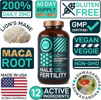 Fertility Supplements For Men Prenatal Vitamin - Maca Root, Ashwagandha, L Arginine, Zinc, Plus Naturals Conception Men Fertility Vitamins and Male Fertility Support Supplements - 120Caps for 2 Months