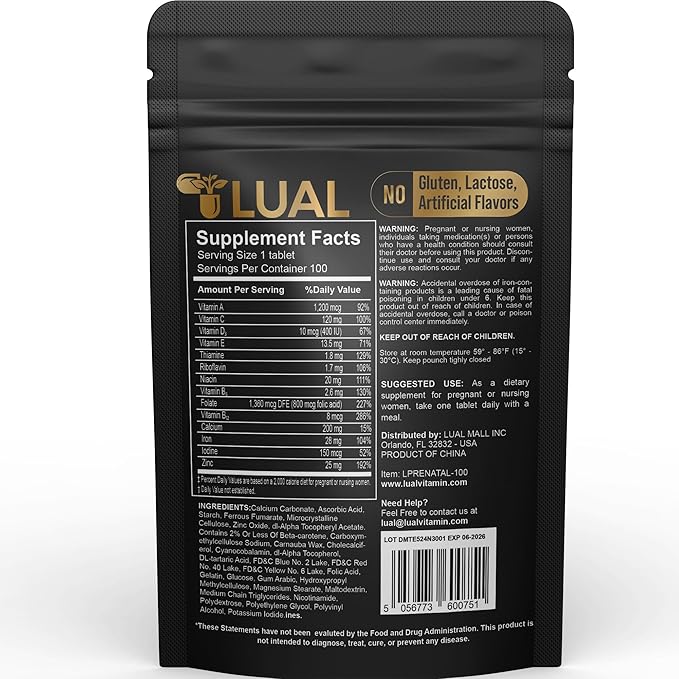 LUAL Prenatal Multivitamin | Prenatal Vitamins for Women | Pregnancy Must Haves Folate Supplement Prenatal Multivitamin 100 Tablets